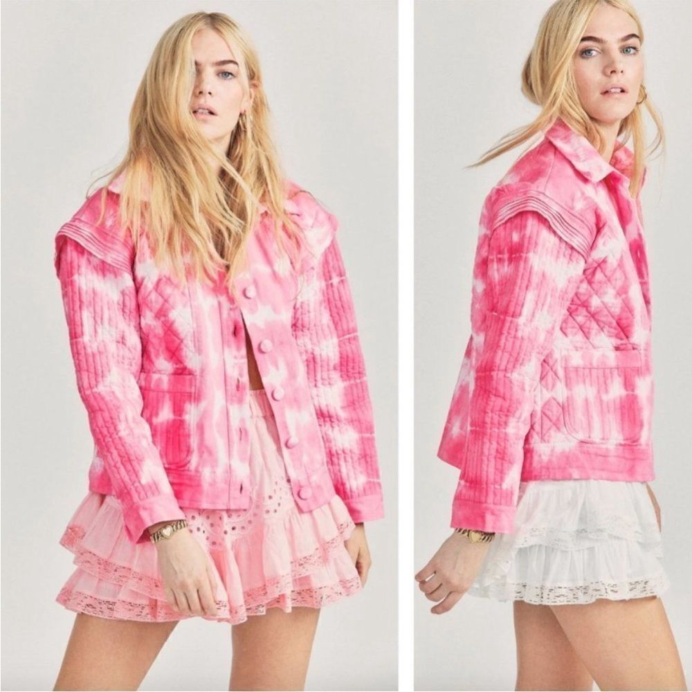 LoveShackFancy Hot Pink + White Hand Dyed Oversized Quilted Jacket NWOT